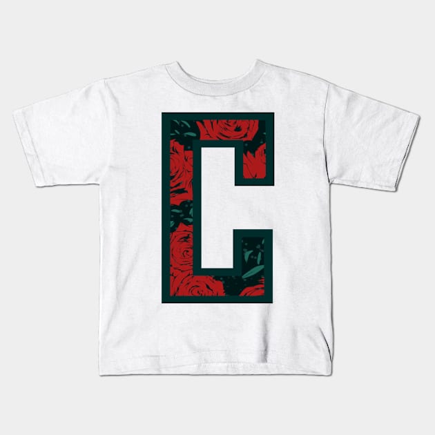 Modern Rose Floral Initial Name Alphabet - Letter C Kids T-Shirt by BroxArtworx